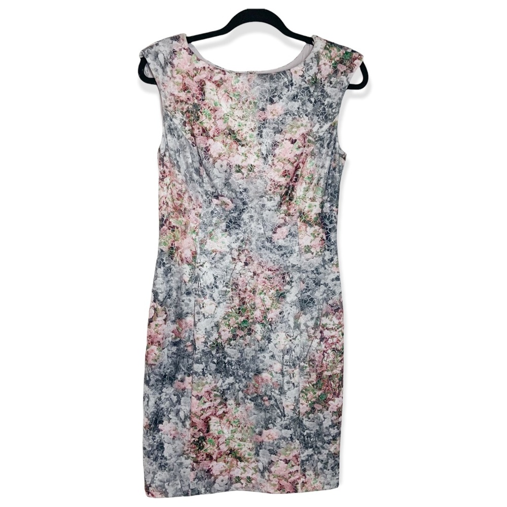 Excellent Kay Unger Metallic Silver Watercolor Floral  Dress size 10